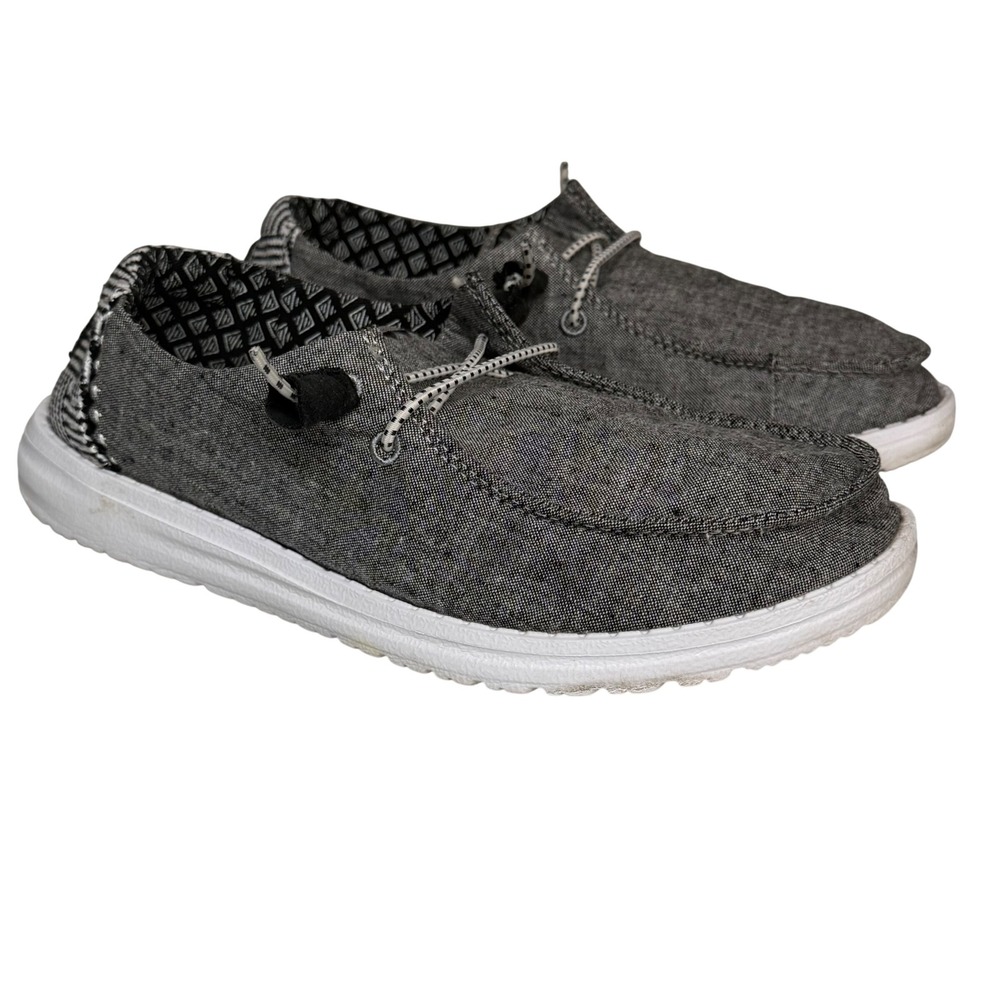 Hey Dude‎ Wendy Chambray Woven Women Size 7 Onyx Grey Slip On Loafers Casual
